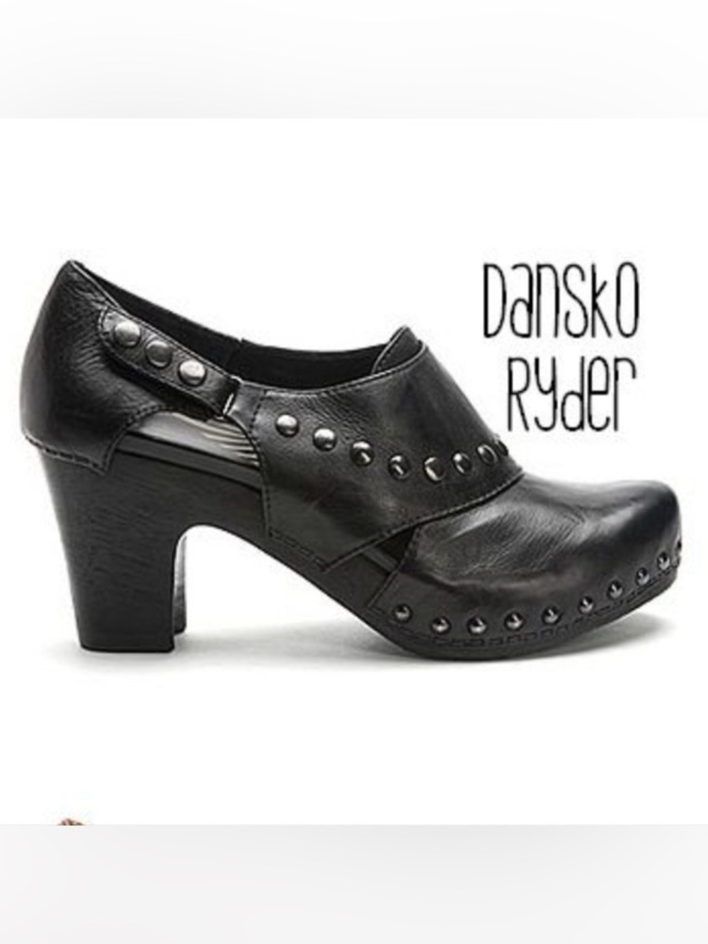 Dansko Ryder Studded Leather Cutout Heeled Clogs Black Size 40/9.5